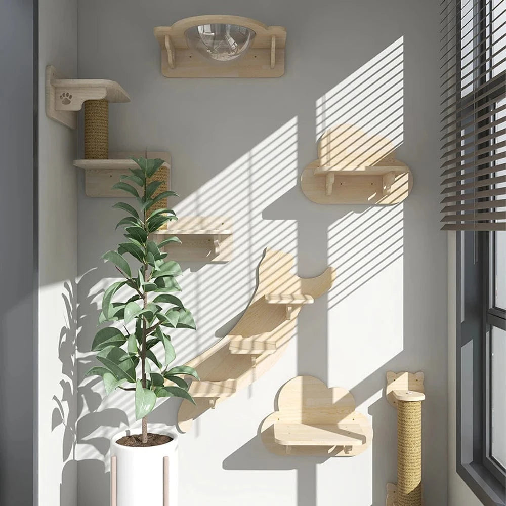 Bois/Sisal Arbre a chat mural<br>Hamac/Plateforme