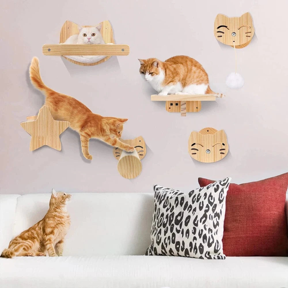 Bois Arbre a chat mural<br>plateforme etoilee