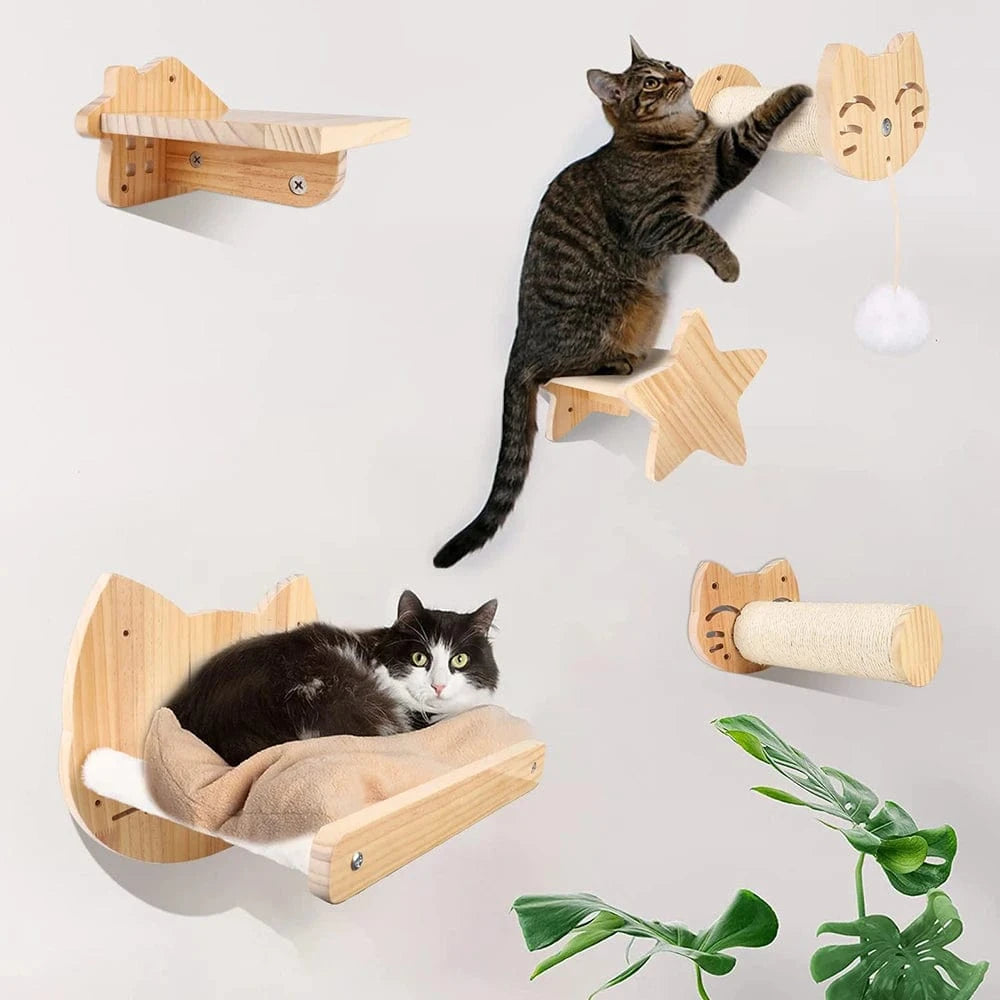 Bois Arbre a chat mural<br>plateforme etoilee