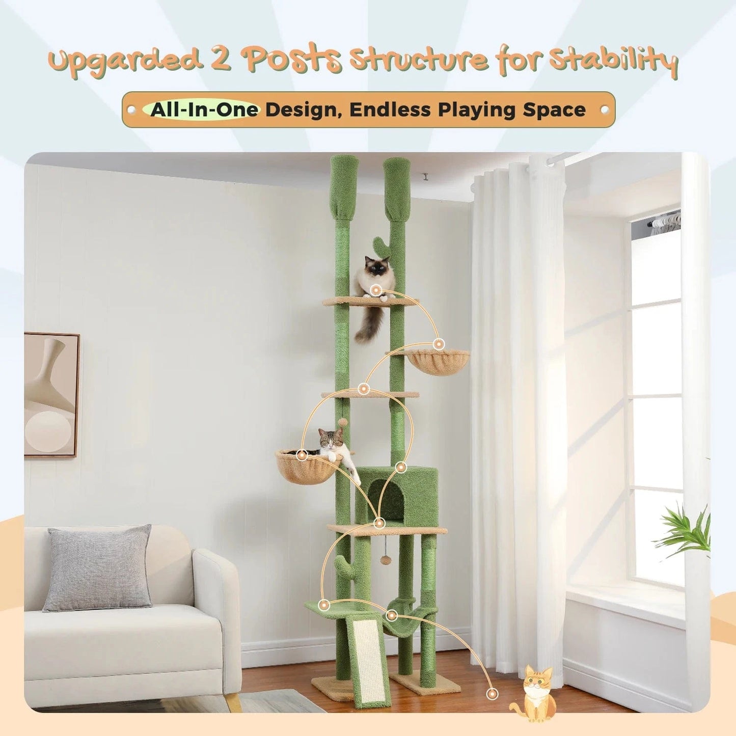 Vert cactus Arbre a chat plafond<br>Tronc du Ciel