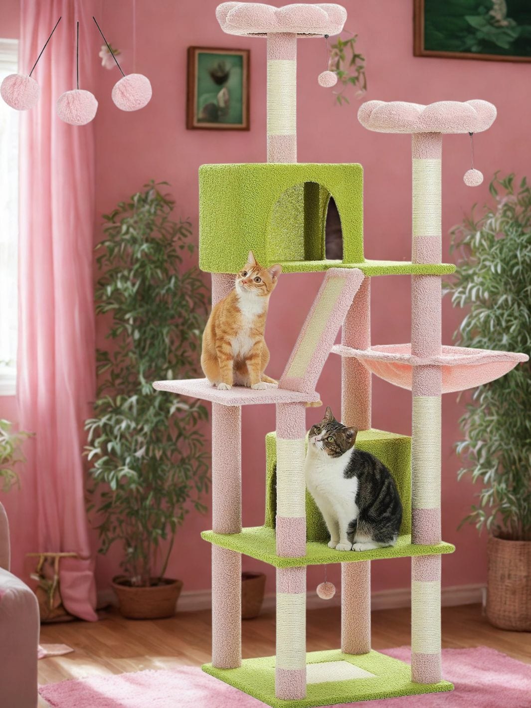 Vert/Rose Arbre à Chat XXL<br>Pour Chats Rois et Reines