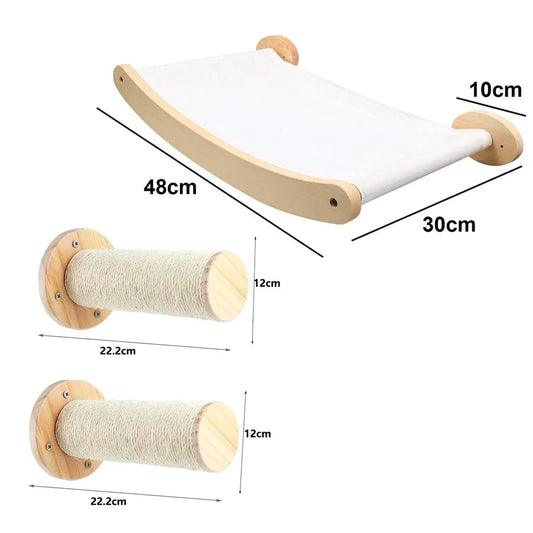Bois/Sisal Arbre a chat mural<br>Hamac/Plateforme
