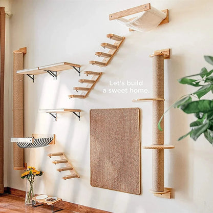 Bois/Sisal Arbre a chat murale<br>Escalier