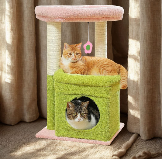 Vert/Rose Petit arbre a chat<br>Mini Niche