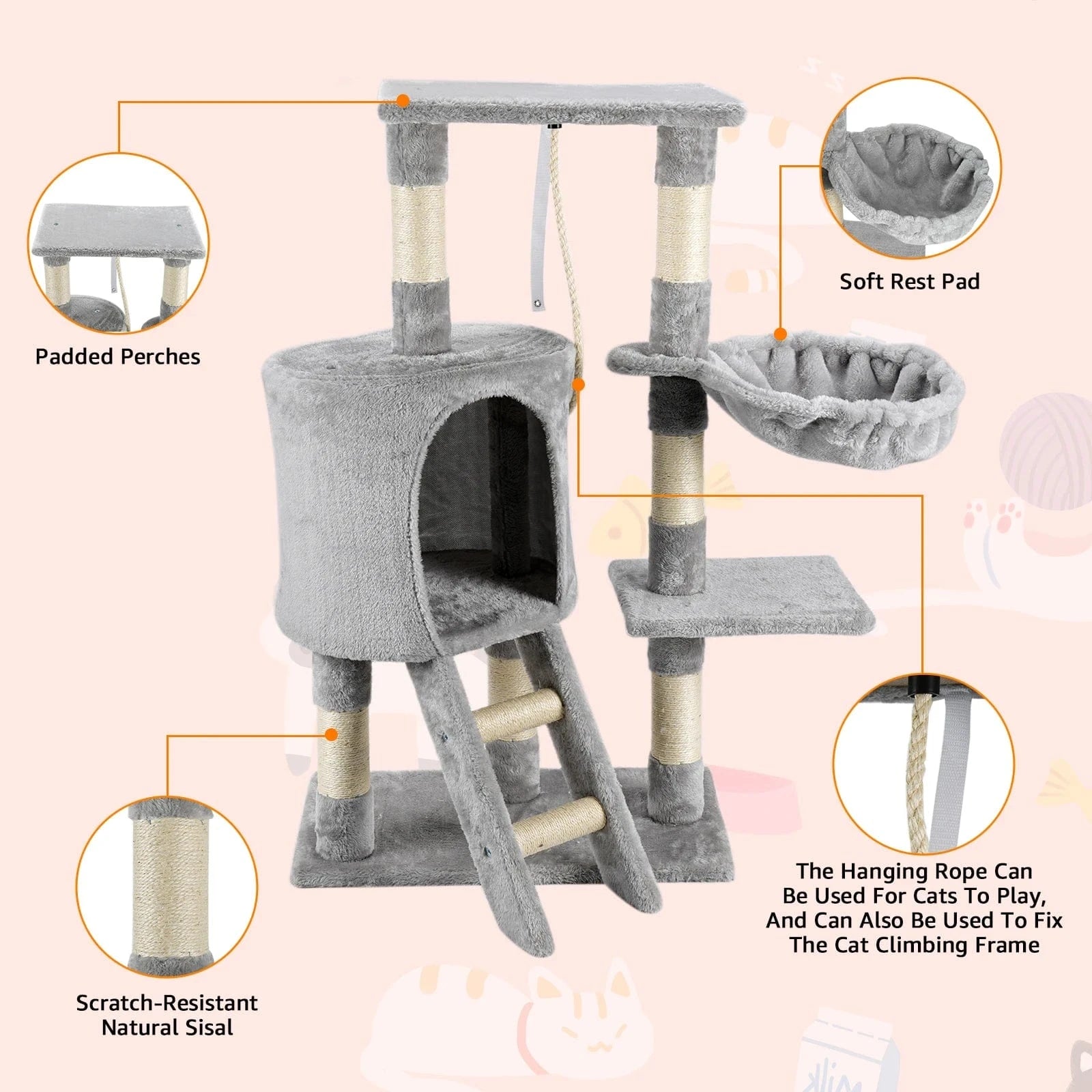 Gris Petit arbre a chat<br>Velours Urbain